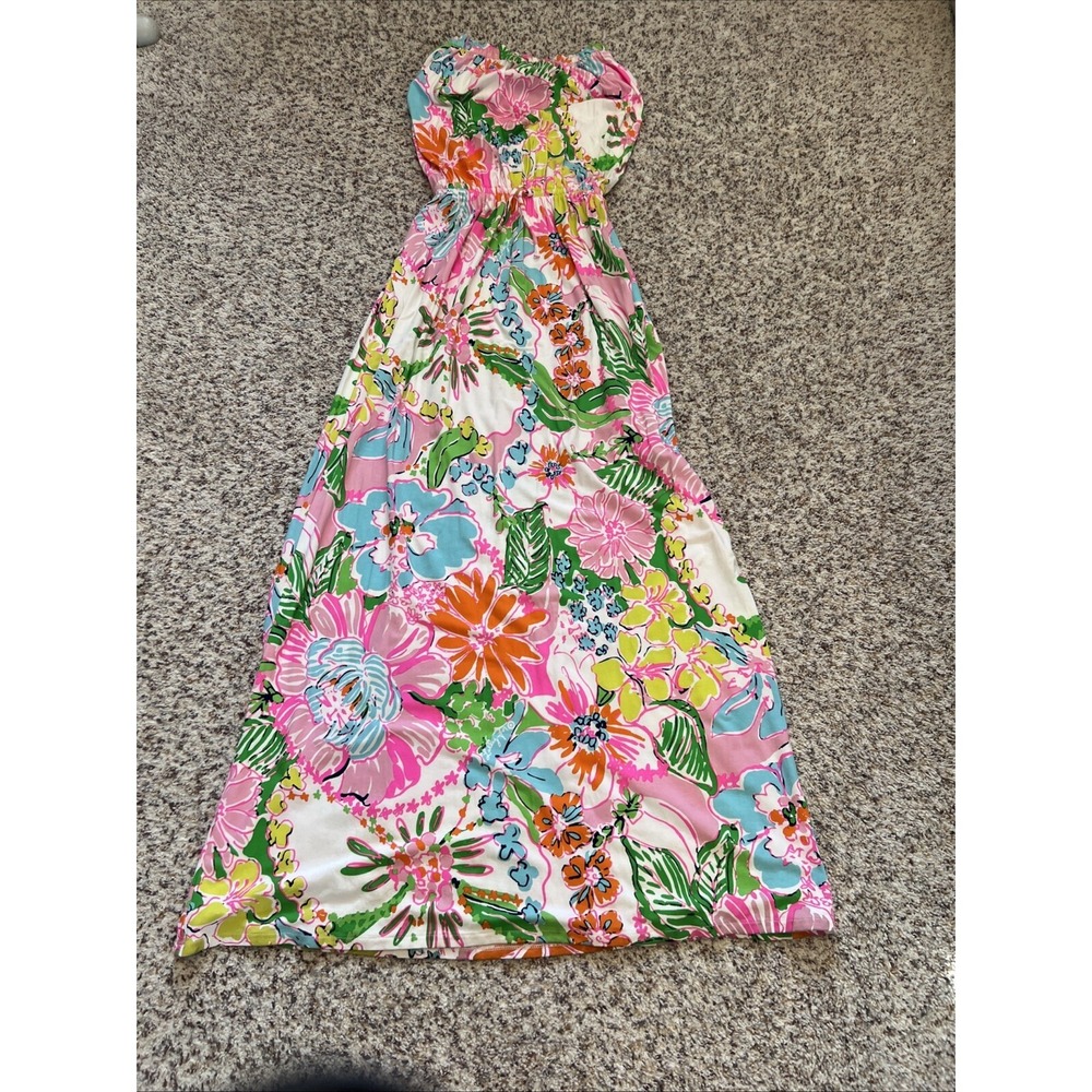 Lilly Pulitzer Multicolor Floral Strapless Maxi Womens Dress Sz SP Drawstring